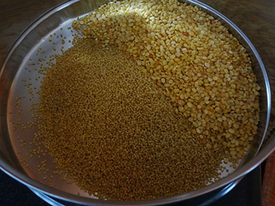 rinse rice and dal for navane or foxtail millet pongal