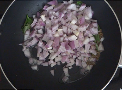 chopped onion for nuggekai palya or drumstick stir fry