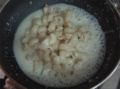 add cooked pasta for white sauce macaroni pasta