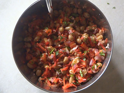 Mix and serve boiled peanut chat or shenga or kadlekai chaat
