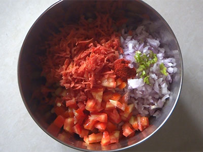 onion, tomato and carrot for boiled peanut chat or shenga or kadlekai chaat