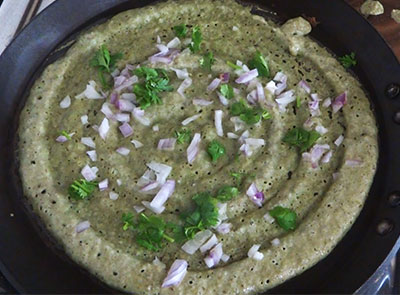 onion and coriander leaves for hesaru kalu dose or pesarattu dosa