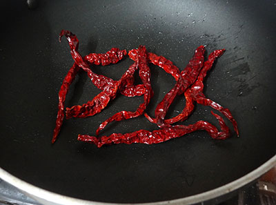 roasting red chili for pudina chutney pudi or mint chutney powder