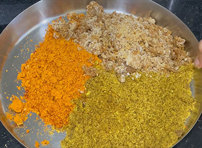 powdered ingredients for puliyogare mix or powder recipe
