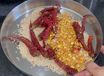 roasted ingredients for puliyogare mix or powder recipe