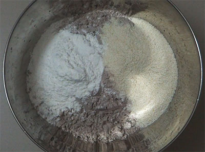 ragi flour, rava and rice flour for ragi dosa or raagi dose