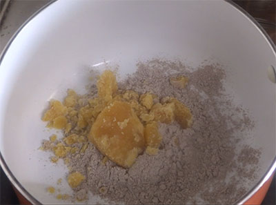 finger millet flour and jaggery for ragi malt or health drink