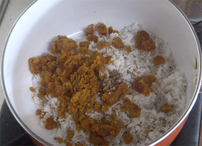 coconut and jaggery for rave modaka or rava modak