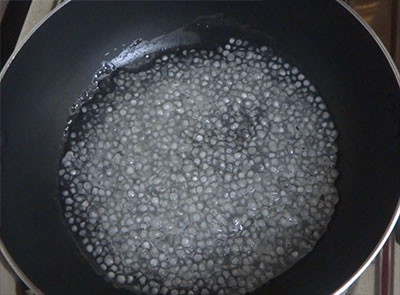 cooked sago pearls for sabudana halwa or sabbakki halwa