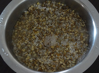 rinse and soak millet and dals for sajje dose or pearl millet dosa