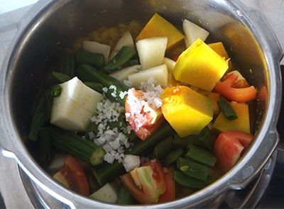 chopped vegetables for temple style sambar recipe