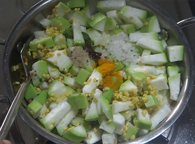 turmeric, asafoetida and salt for sorekai palya or bottle gourd stir fry