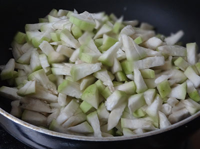 Chopped cabbage for sorekai palya or bottle gourd stir fry