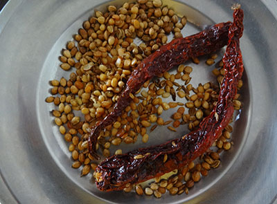 fried spices for suvarna gadde huli or yam sambar