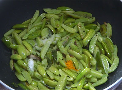 turmeric and salt for thondekai green masala palya recipe