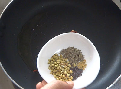 spices for togarikalu saru or thogari kaalu sambar