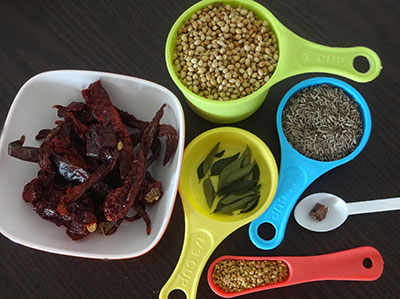 spices or ingredients for udupi rasam powder or saaru pudi