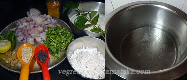 ingredients and water for rave uppittu or rava upma