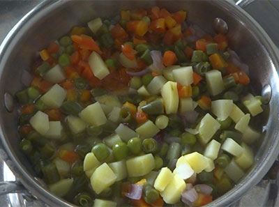 cooked vegetables for bili sagu or white kurma