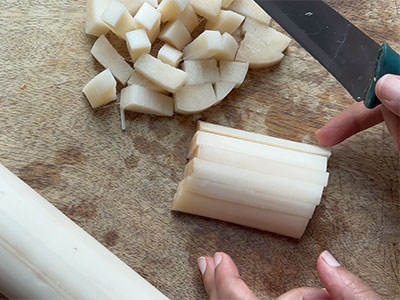 chopped banana stem for bale dindu or banana stem chutney recipe