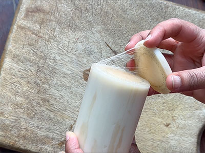 chopping banana stem for bale dindu mosaru sasive or banana stem raita