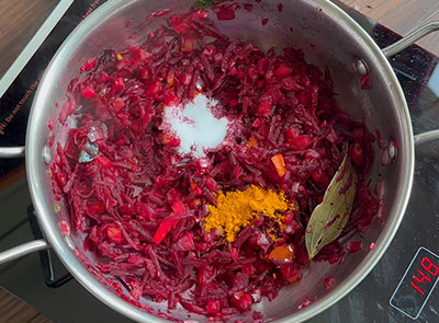 salt and turmeric for beetroot rice or pulao recipe