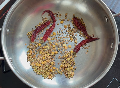 roasting spices for bendekai chutney or lady finger or bhindi recipes