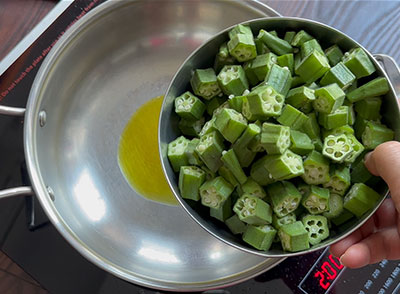 chopped okra for bendekai chutney or lady finger or bhindi recipes