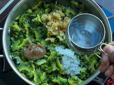 salt and jaggery for hagalakayi palya or bitter gourd stir fry