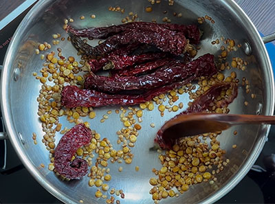 frying spices for hagalakayi palya or bitter gourd stir fry