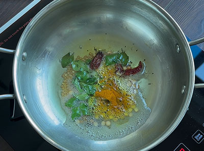 tempering for hagalakayi palya or bitter gourd stir fry