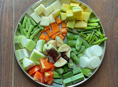 mixed vegetables for kadambam or sambar rice recipe