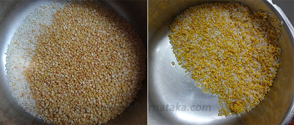 rinse rice and dal for karnataka style pongal