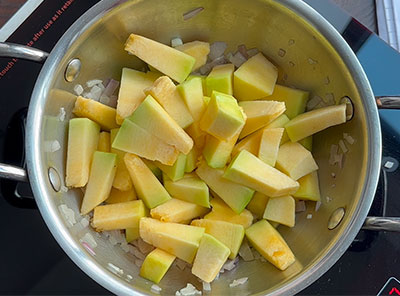 chopped pumpkin for pumpkin soup recipe