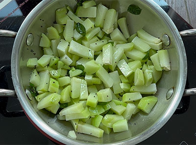 frying chayote for seeme badanekayi gojju recipe