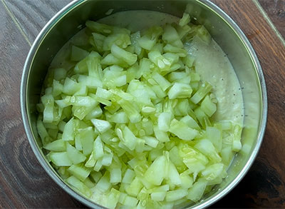 chopped cucumber for southekai mosaru bajji or cucumber raita recipe