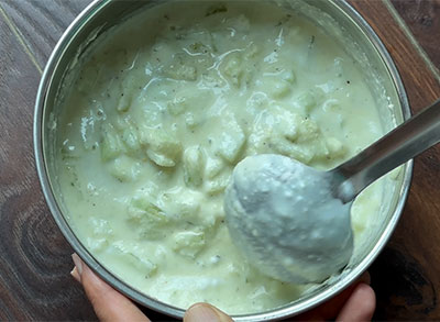 making southekai mosaru bajji or cucumber raita recipe