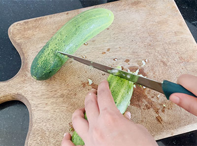 chopping cucumber for southekayi hasi gojju or southekai sasive