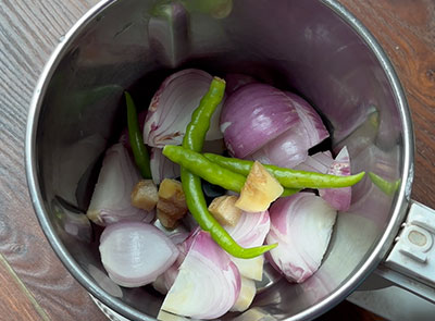 onion, green chilli and ginger for vadape or odape or spicy akki rotti recipe